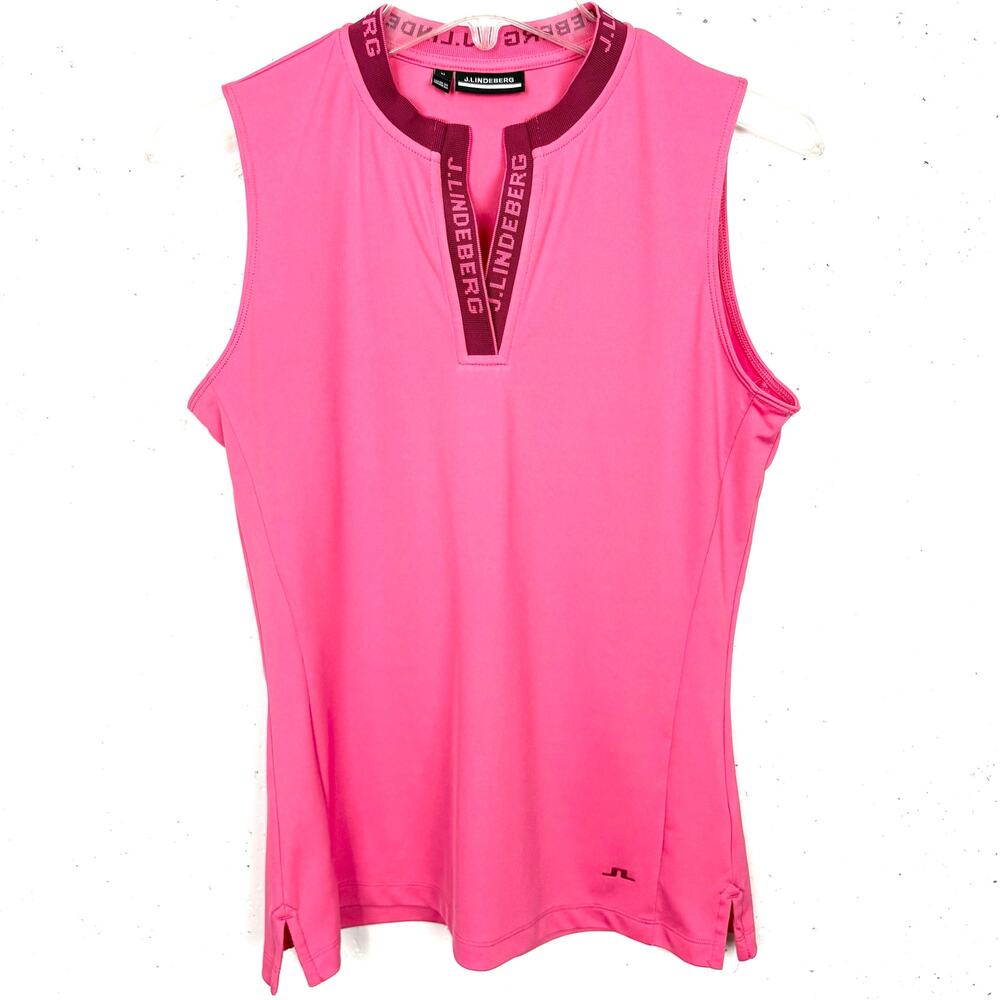J.Lindeberg Leya Sleeveless Golf Top Jacquard Knit Rib V-Neck Pink Size Medium
